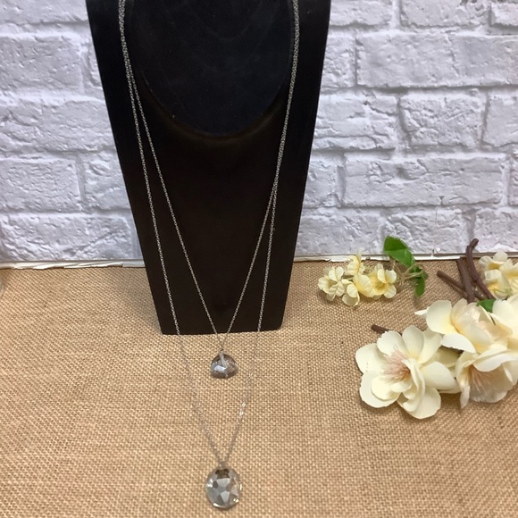 Light Amber Glass Bead 2 Layers Silver Necklace - Picture 8 of 8